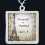 Wedding Vintage Eiffel Tower Anniversary Necklace<br><div class="desc">Keepsake Necklaces Choose either Silver Plated Gold Finish or Sterling Silver Unique Personalized Custom !st Christmas Gift Wedding Keepsake Wedding Party Necklaces - to change background color - click customize - click edit - choose last tool in drop down menu and choose from one of the colors shown or enter...</div>