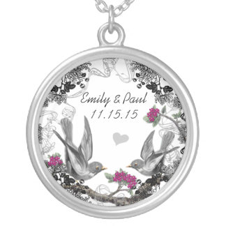 Wedding Vintage Fuchsia Birds Anniversary Necklace