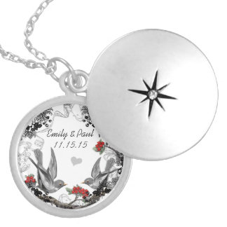 Wedding Vintage Gray Birds  Anniversary Necklace