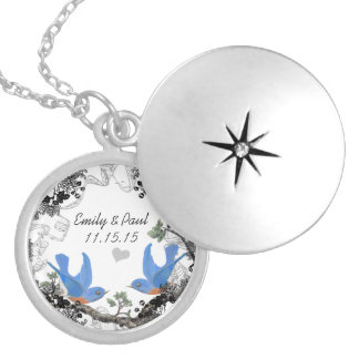 Wedding Vintage Lucky Bluebirds 25th Anniversary Silver Plated Necklace