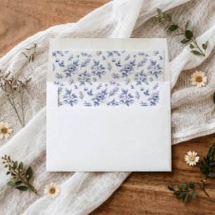 Wedding Vintage Navy Blue Victorian Floral Toile Envelope Liner