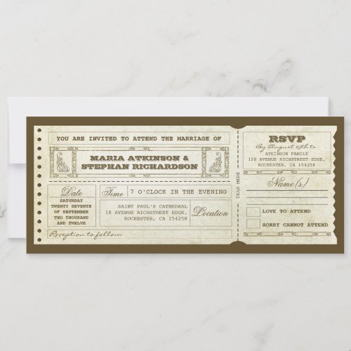 wedding vintage ticket invitation &amp; rsvp design