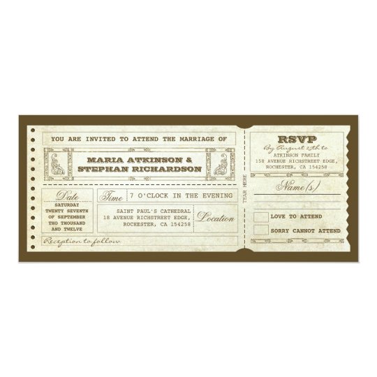 wedding vintage ticket invitation rsvp design zazzle com