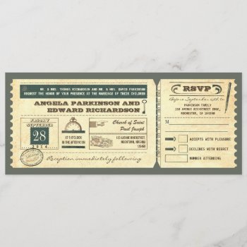 Wedding Vintage Ticket Invitation With Rsvp Design by jinaiji at Zazzle