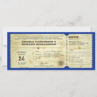 wedding vintage ticket invitation with rsvp design