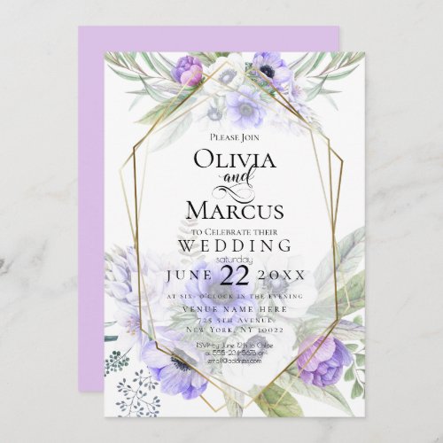 Wedding  Violet Anemone Flower Frame Invitation