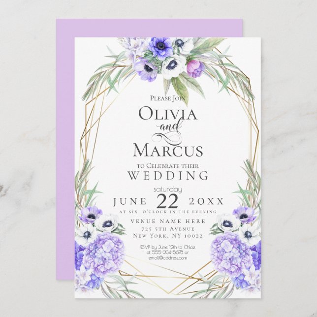 Wedding | Violet Anemone Flowers Invitation (Front/Back)