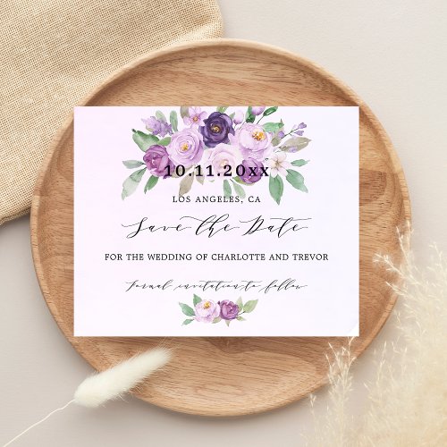 Wedding violet flowers budget save the date
