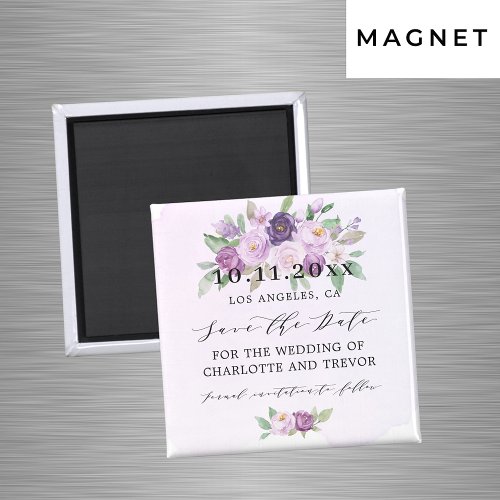 Wedding violet flowers save the date magnet