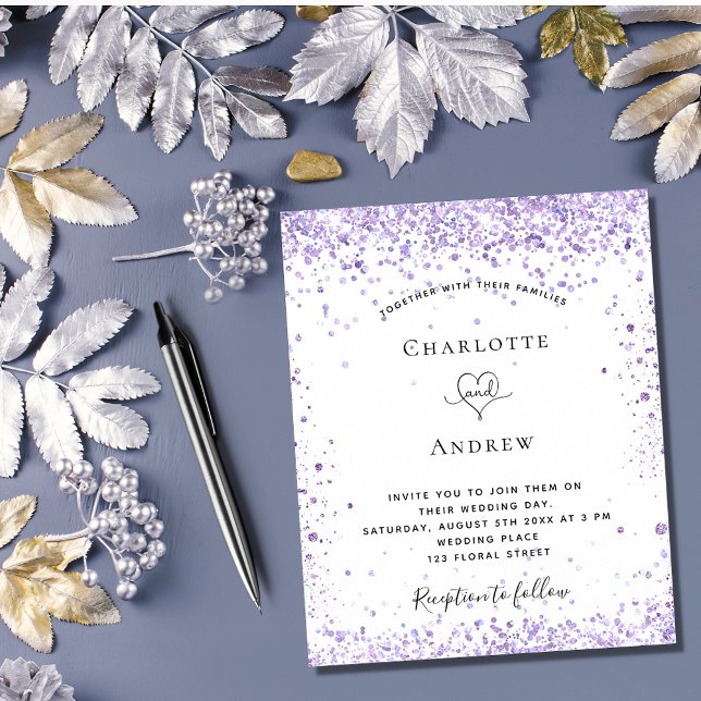 Wedding violet glitter script budget invitation flyer (Creator Uploaded)