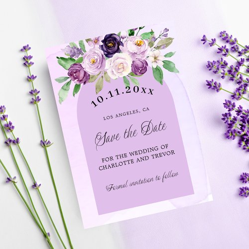 Wedding violet purple flowers arch QR code website Save The Date