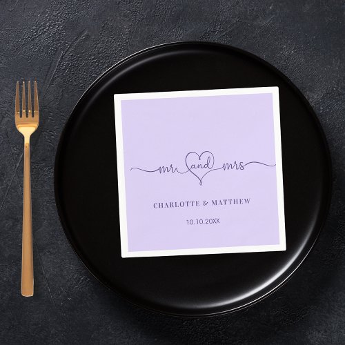 Wedding violet purple mr mrs heart script simple napkins