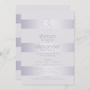 Wedding Violet-Silver Shimmer Stripe Monogram3 Invitation