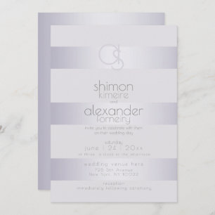 Wedding Violet-Silver Shimmer Stripe Monogram Invitation