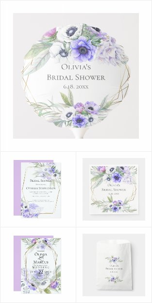 WEDDING | Violet Watercolor Anemone Floral