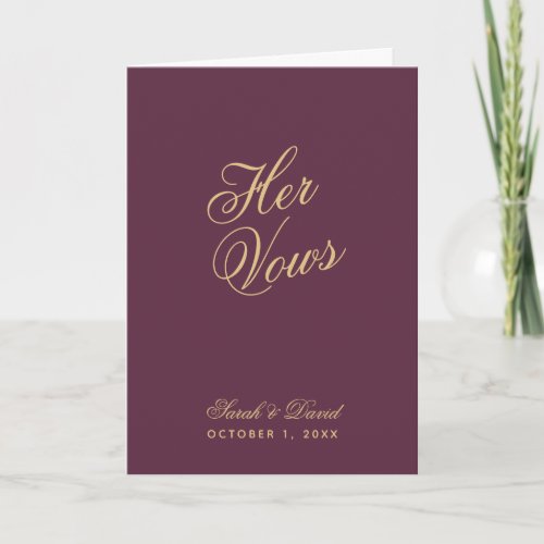 Wedding Vow Book Wine Color Her Vows Simple Card
