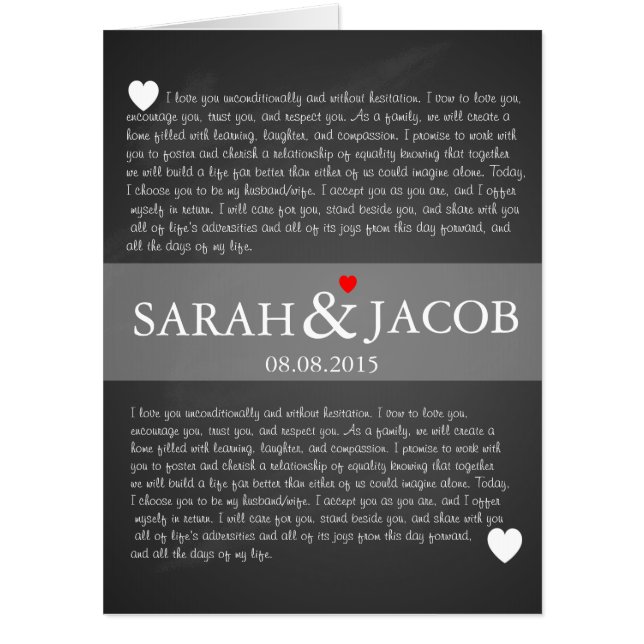 Wedding vow canvas print anniversary gift card (Front)