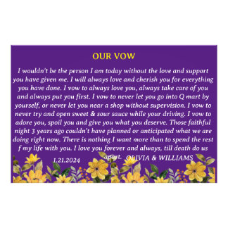 WEDDING VOW "I DO" IN PURPLE WITH FLOWERS MODERN PHOTO PRINT