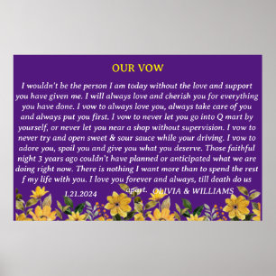 WEDDING VOW I DO MODERN IN PURPLE WITH FLOWERS POSTER