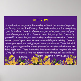 WEDDING VOW I DO MODERN IN PURPLE WITH FLOWERS POSTER