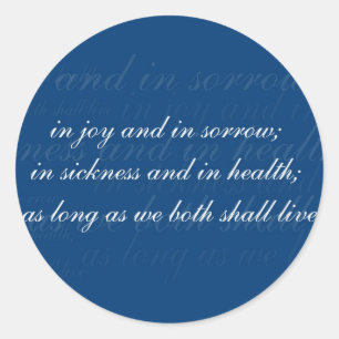 Wedding Vow In Sickness Blue Classic Round Sticker