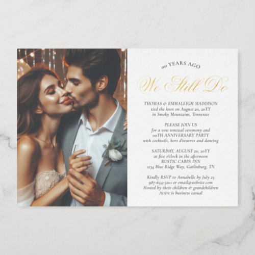 Wedding Vow Renewal Anniversary Party Photo Simple Foil Invitation