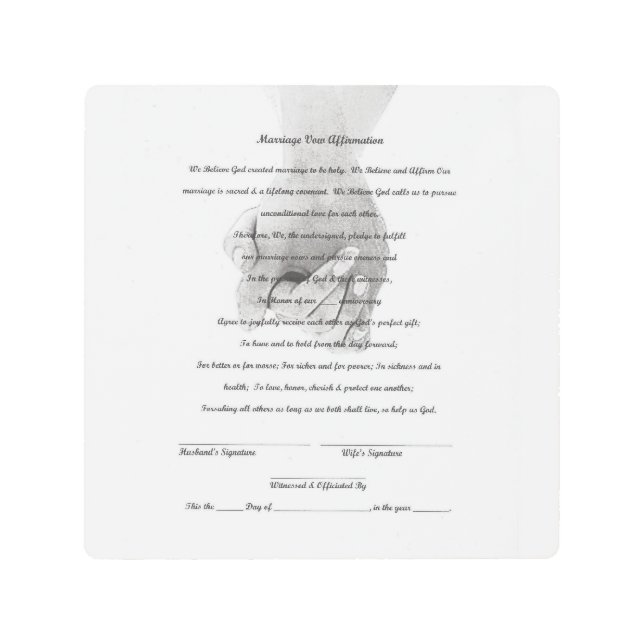 Wedding Vow Renewal Certificate Customj on Metal Metal Print (Front)