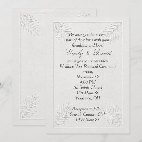 Wedding Vow Renewal Embossed Tropical Palm Fronds Invitation