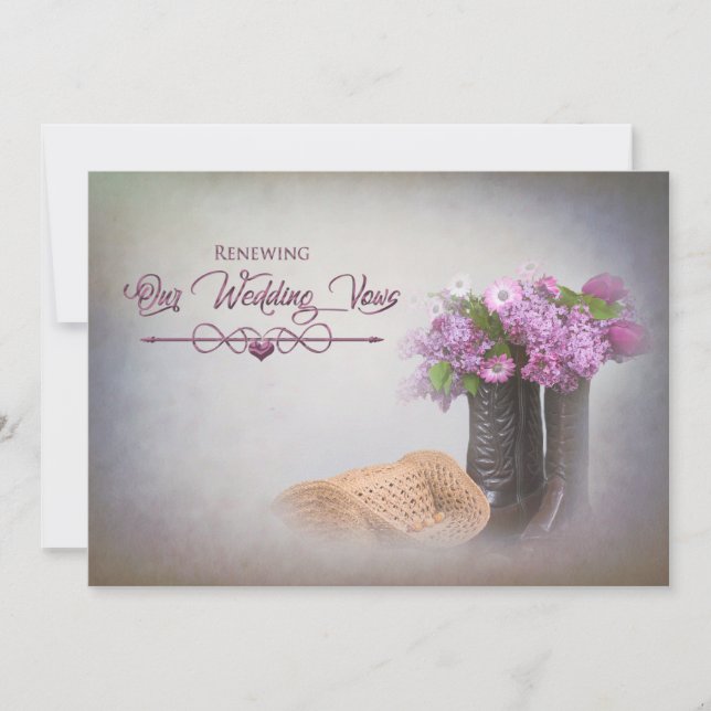 Wedding Vow Renewal Invitation, Boots/Flowers Invitation (Front)
