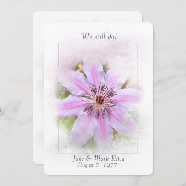 Wedding Vow Renewal-pink clematis Invitation (Front/Back)