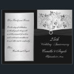 Wedding Vow Renewal Program - EMAIL for help<br><div class="desc">This black and silver floral 25th wedding anniversary vow renewal program has a black PRINTED ribbon and a PRINTED diamond jewels brooch on it. The text is customizable. If you need assistance getting your info to fit, please email niteowlstudio@gmail.com. ****PLEASE NOTE that the higher grade paper is a card stock...</div>
