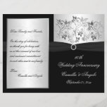 Wedding Vow Renewal Program - EMAIL for help<br><div class="desc">This black and silver floral 60th wedding anniversary vow renewal program has a black PRINTED ribbon and a PRINTED diamond jewels brooch on it. The text is customizable. If you need assistance getting your info to fit, please email niteowlstudio@gmail.com. ****PLEASE NOTE that the higher grade paper is a card stock...</div>