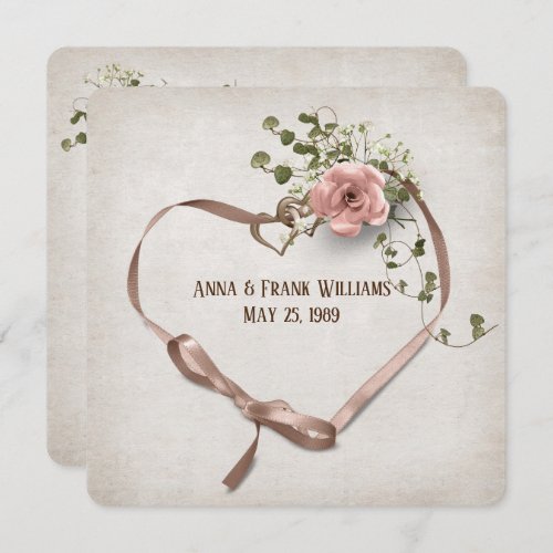 wedding vow renewal_ribbon heart with rings invitation