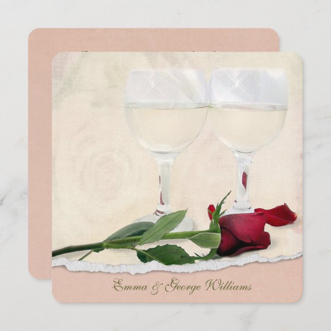 Wedding Vow Renewal Rose and Wine Invitation (Front/Back)