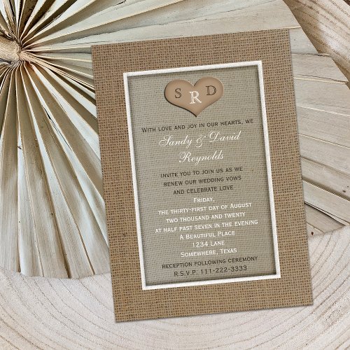 Wedding Vow Renewal Invitation  - Rustic Burlap