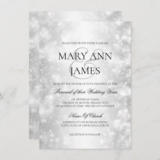 Wedding Vow Renewal Silver Shimmer Lights Invitation (Front/Back)
