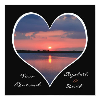 Wedding Vow Renewal Sunset in Heart on Black Invitation