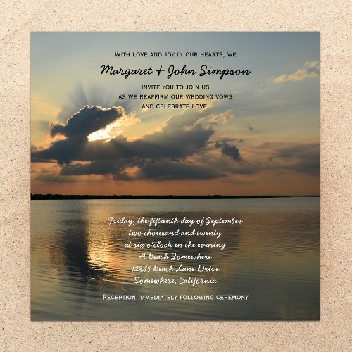 Wedding Vow Renewal Invitations - Sunset on Water