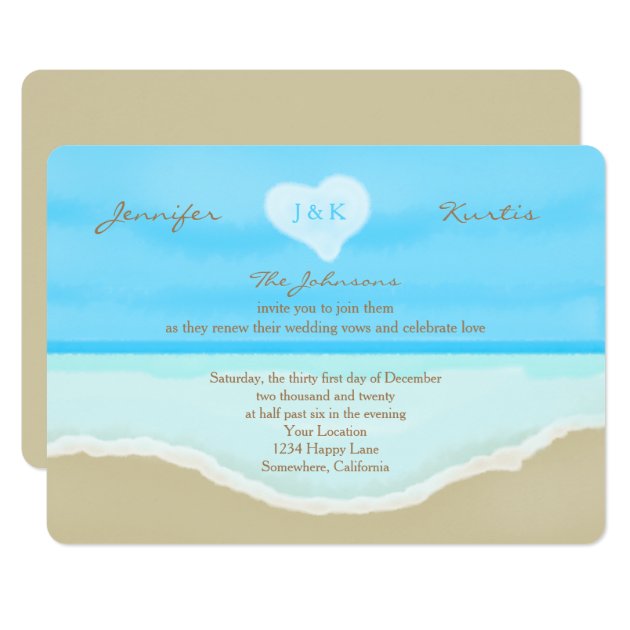 Wedding Vow Renewal Watercolor Beach Blue Invitation