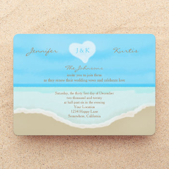 Wedding Vow Renewal Watercolor Beach Blue Invitation by henishouseofpaper at Zazzle
