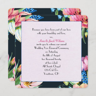 wedding vow renewal-watercolor floral on black invitation