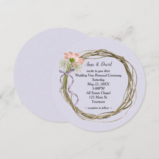 Wedding Vow Renewal Wreath On Lavender Invitation (Front/Back)