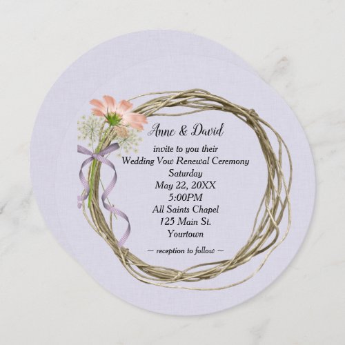 Wedding Vow Renewal Wreath On Lavender Invitation