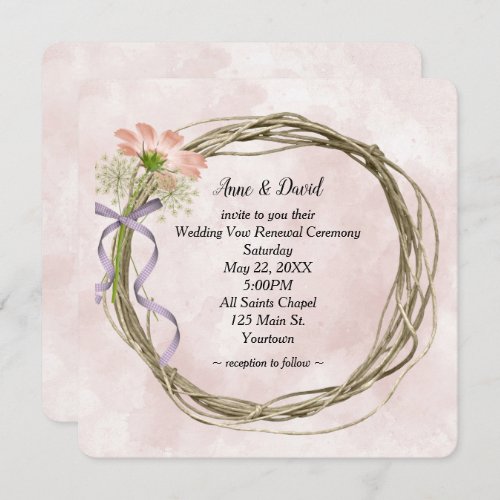 Wedding Vow Renewal Wreath On Pink Watercolor Invitation