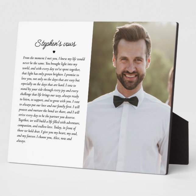 Wedding Vows Elegant Keepsake Photo (Right) Plaque (Side)