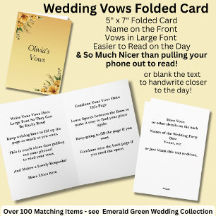Wedding Vows Folded Card Golden Yellow Flowers