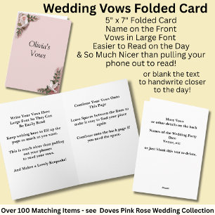 Wedding Vows Folded Card Pink Roses & Doves