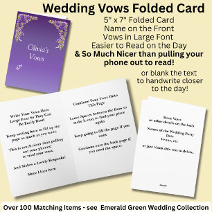 Wedding Vows Folded Card Purple Mauve Flowers 