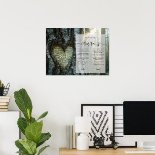 Wedding Vows Forest Carved Heart Anniversary Gift Poster