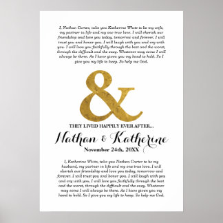 Wedding Vows Gold Ampersand Happily Ever After Poster